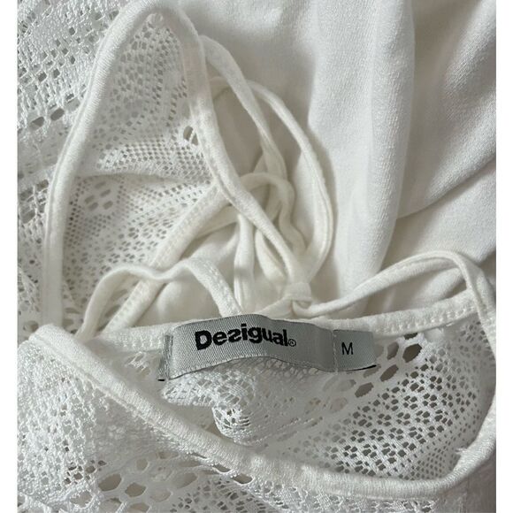 Desigual Neusifu White Bell Long Sleeve Boho Gold Mandala Top Size Medium - Picture 3 of 7